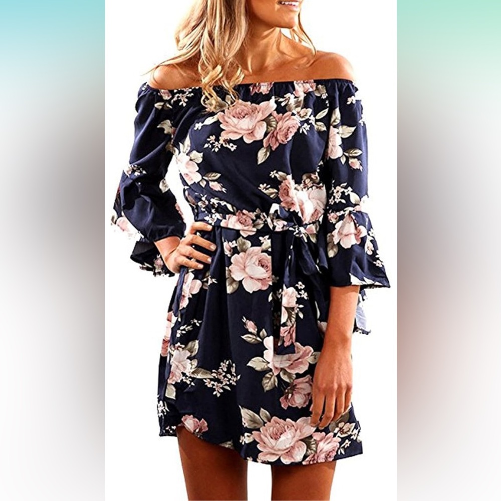 Off the shoulder navy floral dress